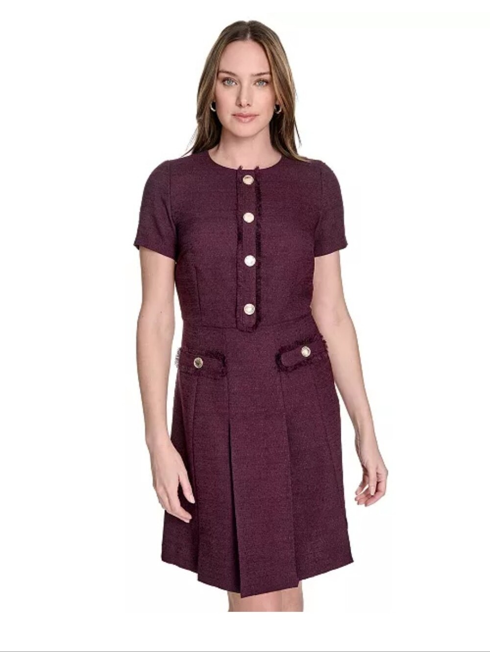 Tommy Hilfiger NWT Purple Tweed Fringe Button Short Sleeve Dress Size 8 $139